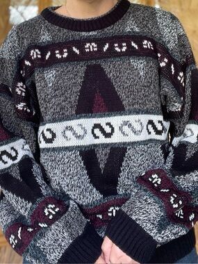 Vintage Men’s Expressions Sweater Geometric 90s Y2K Large L